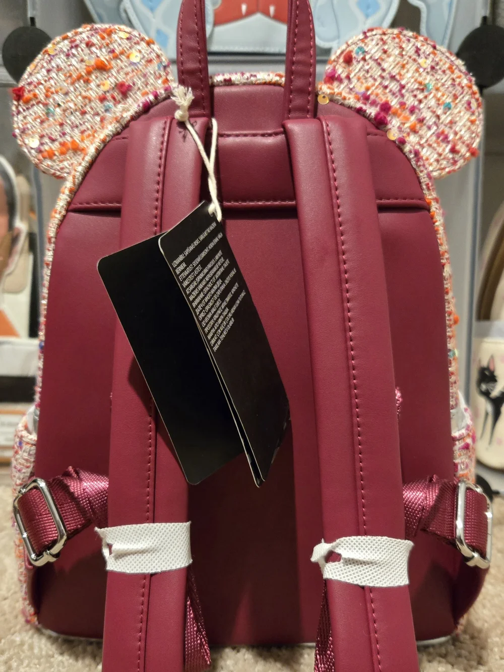 Loungefly Tweed Minnie Ear Mini Backpack in Pink, Burgundy & Orange